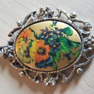 Vintage Mirror Silver Plated Pendant Floral Design On Reverse Side.